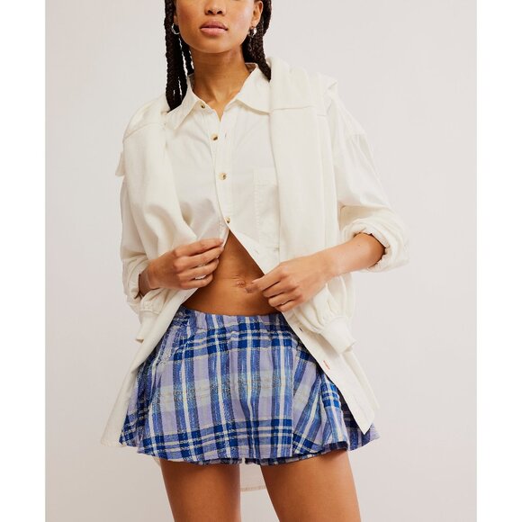 Free People! High Time Micro Skort in Blue Combo NWT! - Picture 3 of 10